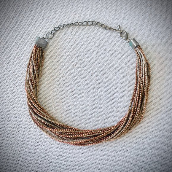 Copper Beads and Leather Cord Multi-strand Choker Necklace - Picture 1 of 5